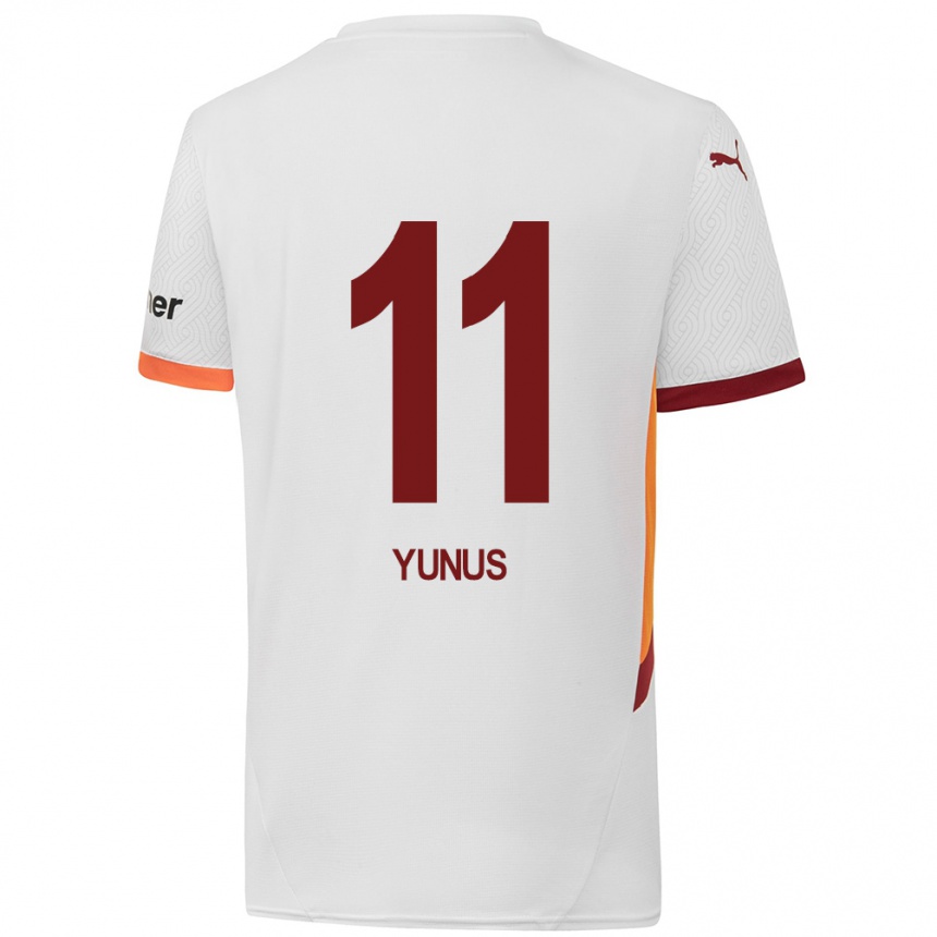 Enfant Football Maillot Yunus Akgün #11 Blanc Jaune Rouge Tenues Extérieur 2024/25