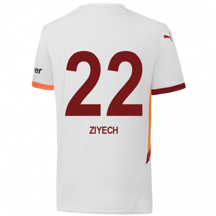 Enfant Football Maillot Hakim Ziyech #22 Blanc Jaune Rouge Tenues Extérieur 2024/25