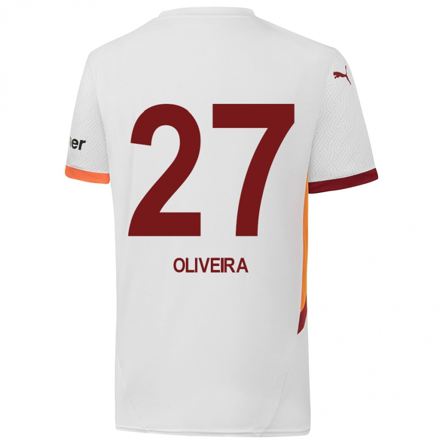 Enfant Football Maillot Sérgio Oliveira #27 Blanc Jaune Rouge Tenues Extérieur 2024/25