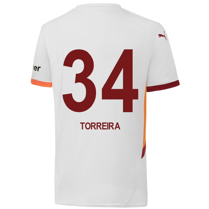 Enfant Football Maillot Lucas Torreira #34 Blanc Jaune Rouge Tenues Extérieur 2024/25