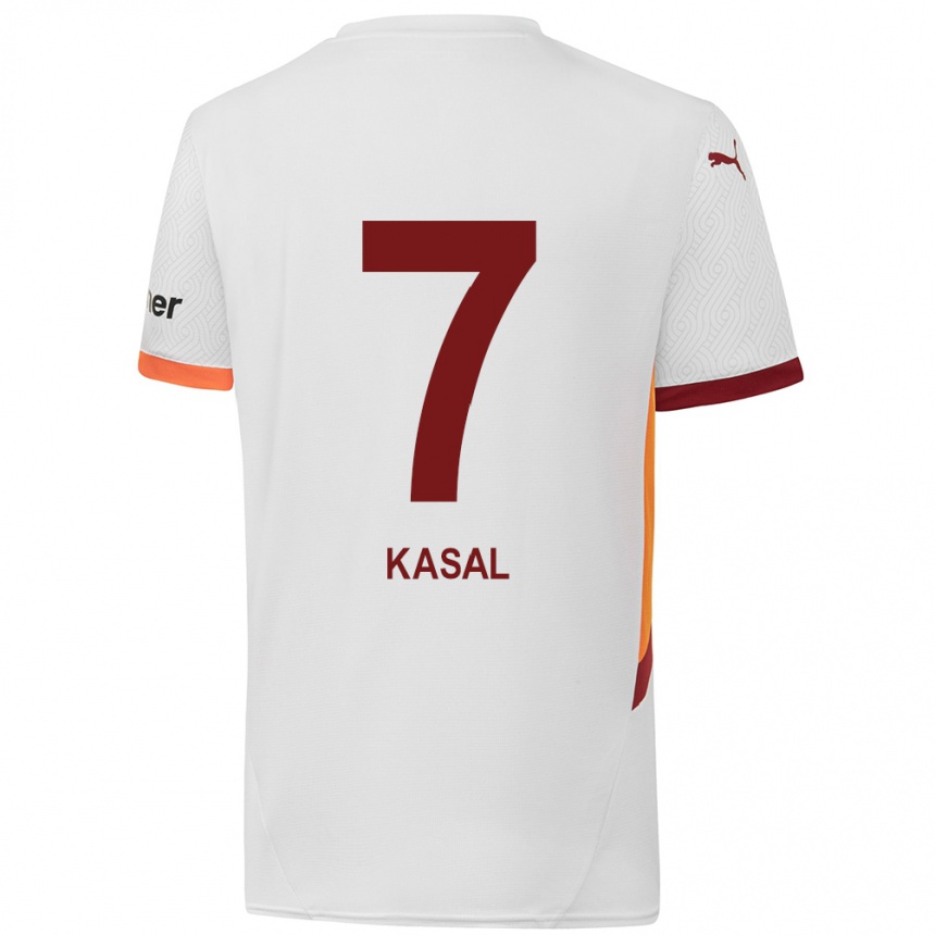 Enfant Football Maillot Yasin Kasal #7 Blanc Jaune Rouge Tenues Extérieur 2024/25