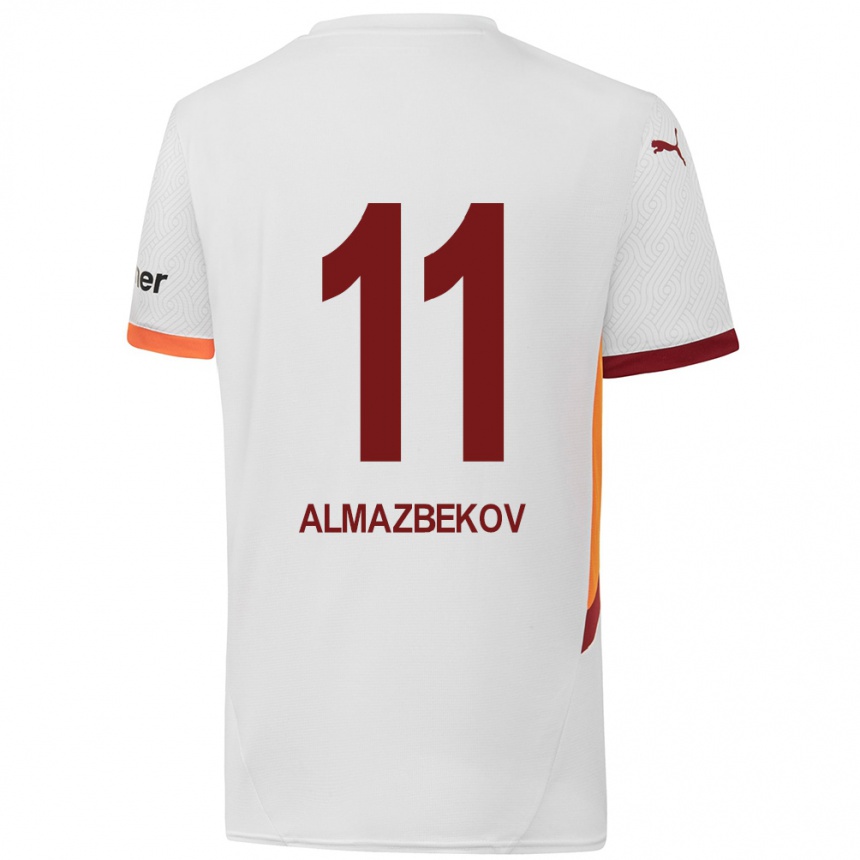 Enfant Football Maillot Beknaz Almazbekov #11 Blanc Jaune Rouge Tenues Extérieur 2024/25