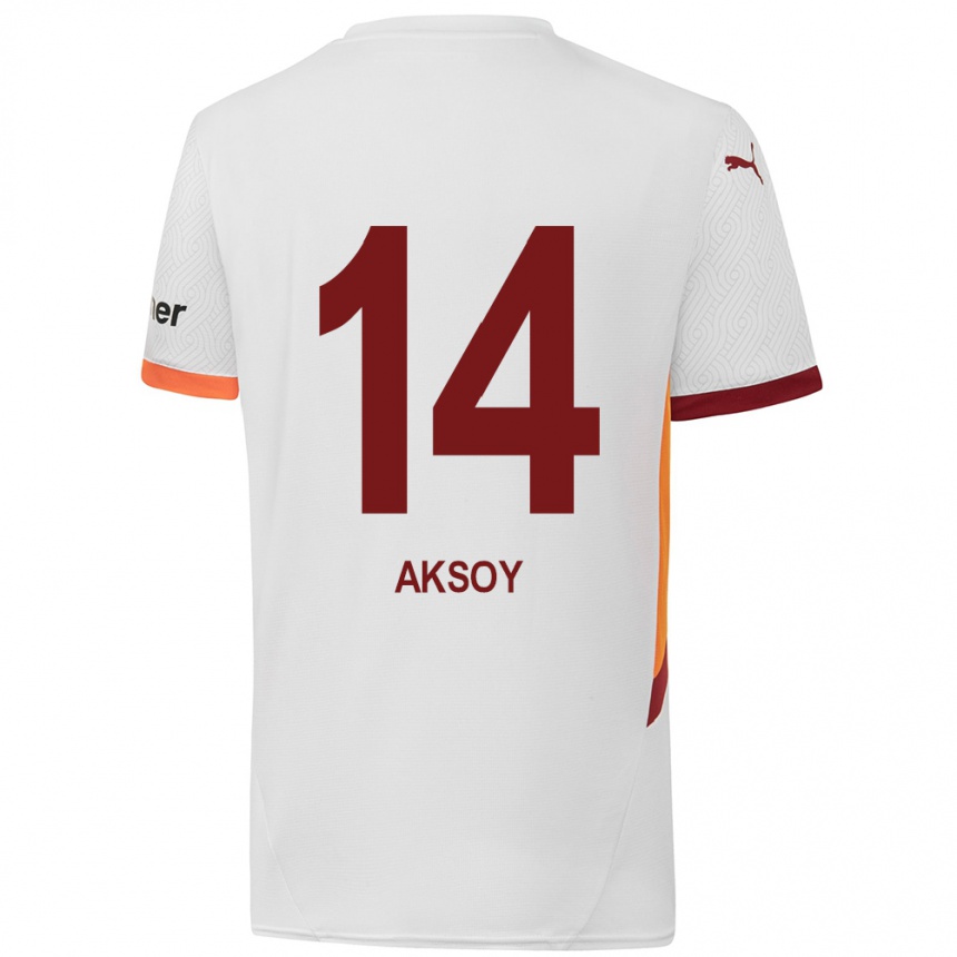 Enfant Football Maillot Berkan Aksoy #14 Blanc Jaune Rouge Tenues Extérieur 2024/25