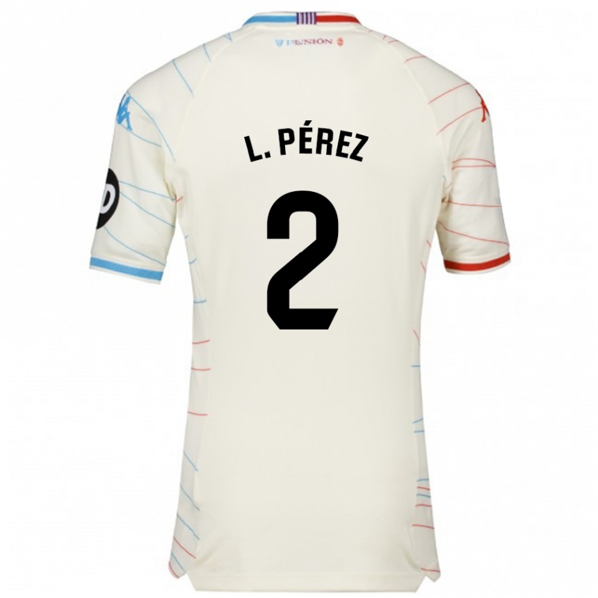 Enfant Football Maillot Luis Pérez #2 Blanc Rouge Bleu Tenues Extérieur 2024/25