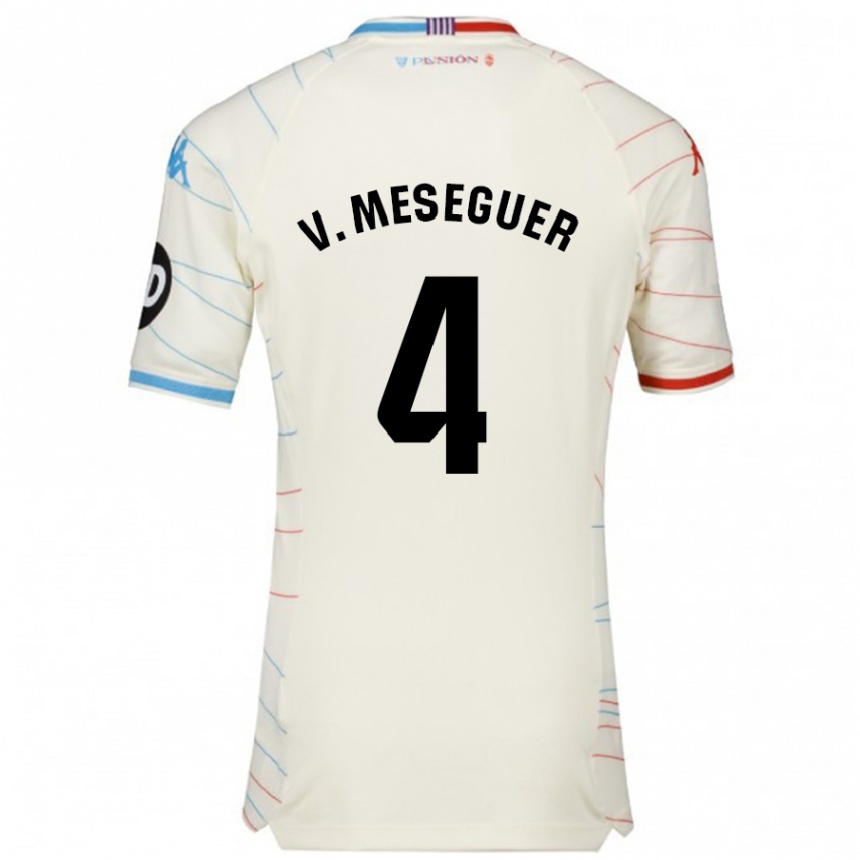 Enfant Football Maillot Víctor Meseguer #4 Blanc Rouge Bleu Tenues Extérieur 2024/25