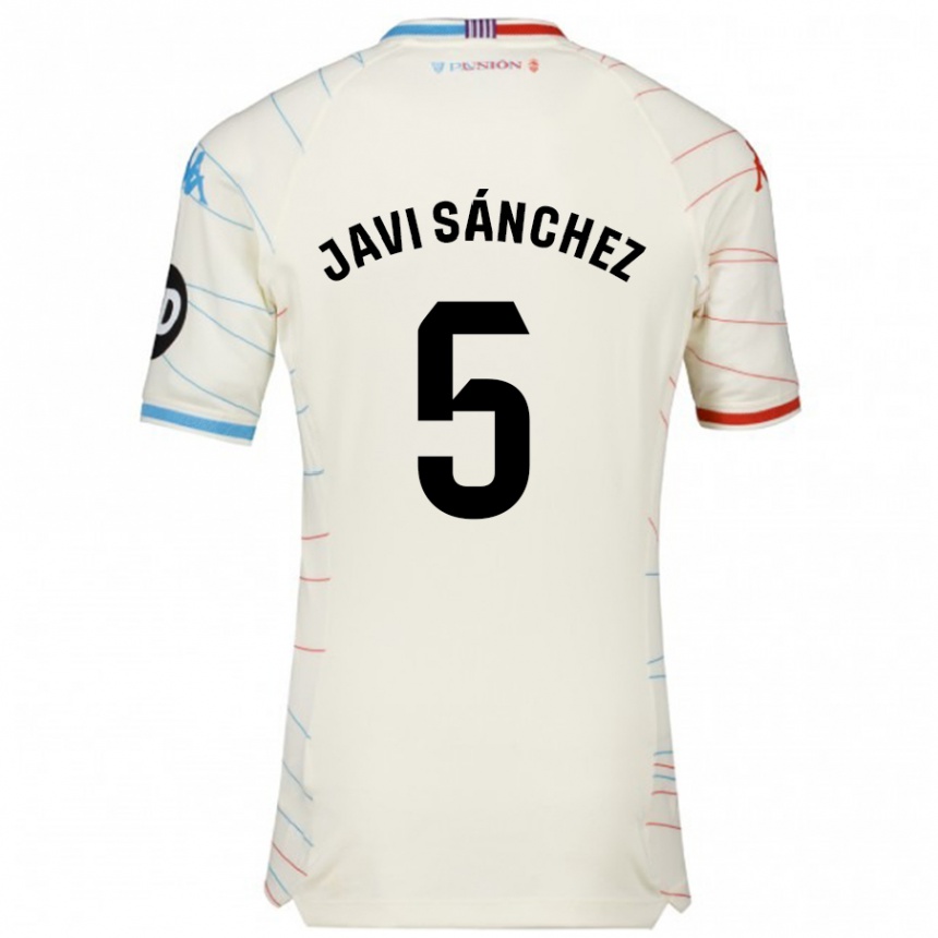 Enfant Football Maillot Javi Sánchez #5 Blanc Rouge Bleu Tenues Extérieur 2024/25