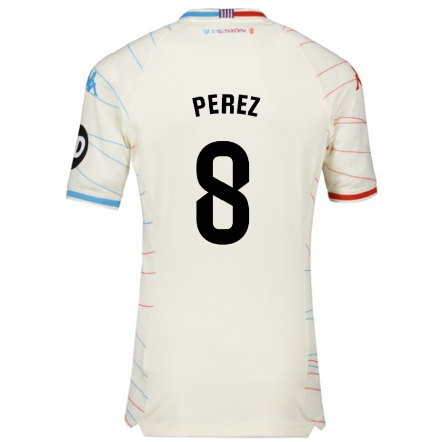 Enfant Football Maillot Kike Pérez #8 Blanc Rouge Bleu Tenues Extérieur 2024/25