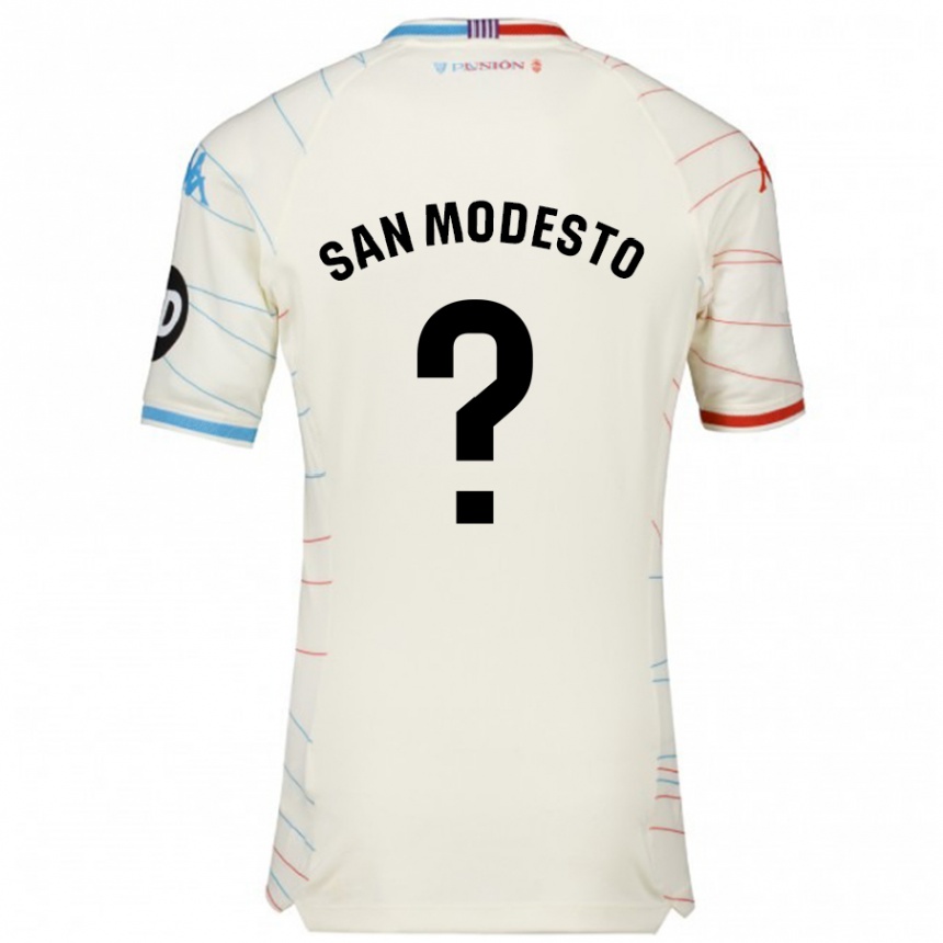 Enfant Football Maillot Hugo San Modesto #0 Blanc Rouge Bleu Tenues Extérieur 2024/25