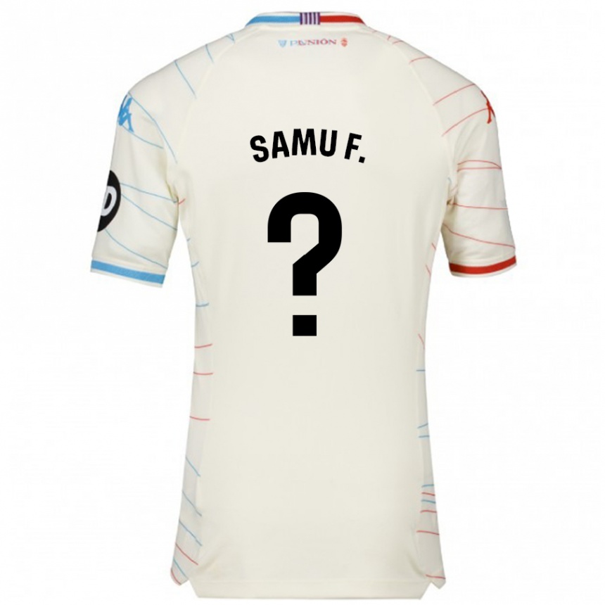 Enfant Football Maillot Samu Fernández #0 Blanc Rouge Bleu Tenues Extérieur 2024/25