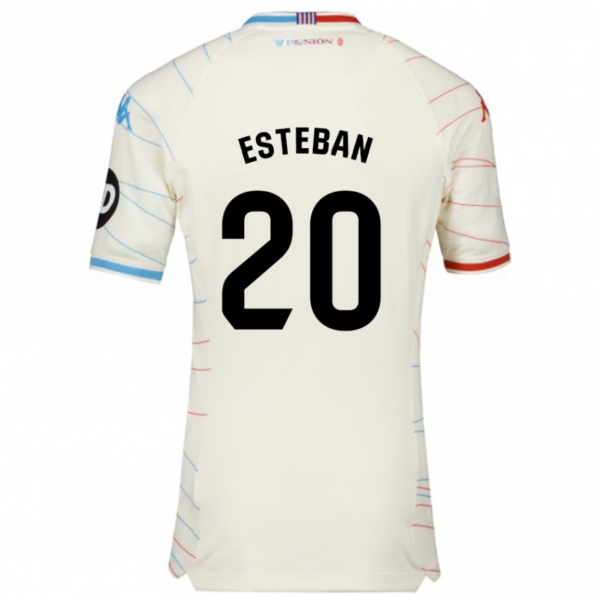 Enfant Football Maillot Sergio Esteban #20 Blanc Rouge Bleu Tenues Extérieur 2024/25