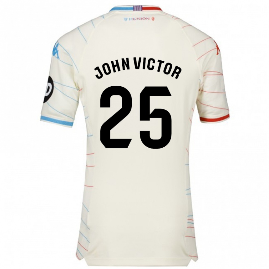 Enfant Football Maillot John Victor #25 Blanc Rouge Bleu Tenues Extérieur 2024/25