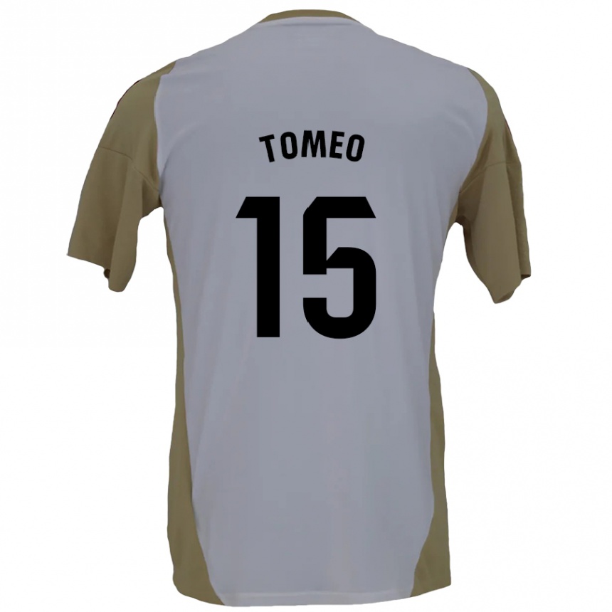 Enfant Football Maillot Pablo Tomeo #15 Marron Blanc Tenues Extérieur 2024/25