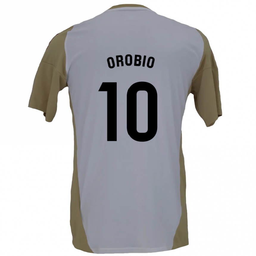 Enfant Football Maillot Ekhiotz Orobio #10 Marron Blanc Tenues Extérieur 2024/25