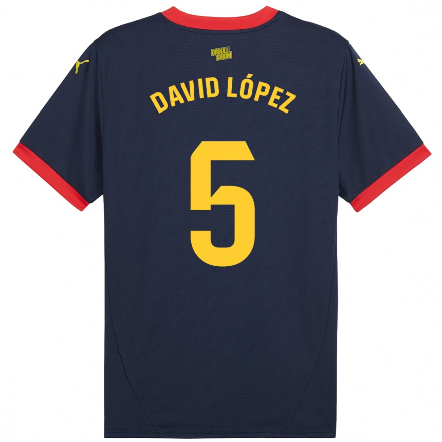 Enfant Football Maillot David López #5 Bleu Marine Rouge Tenues Extérieur 2024/25