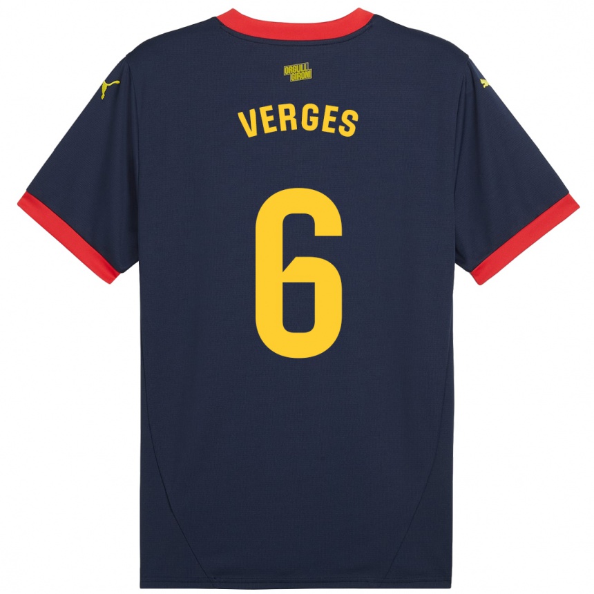 Enfant Football Maillot Mar Vergés #6 Bleu Marine Rouge Tenues Extérieur 2024/25