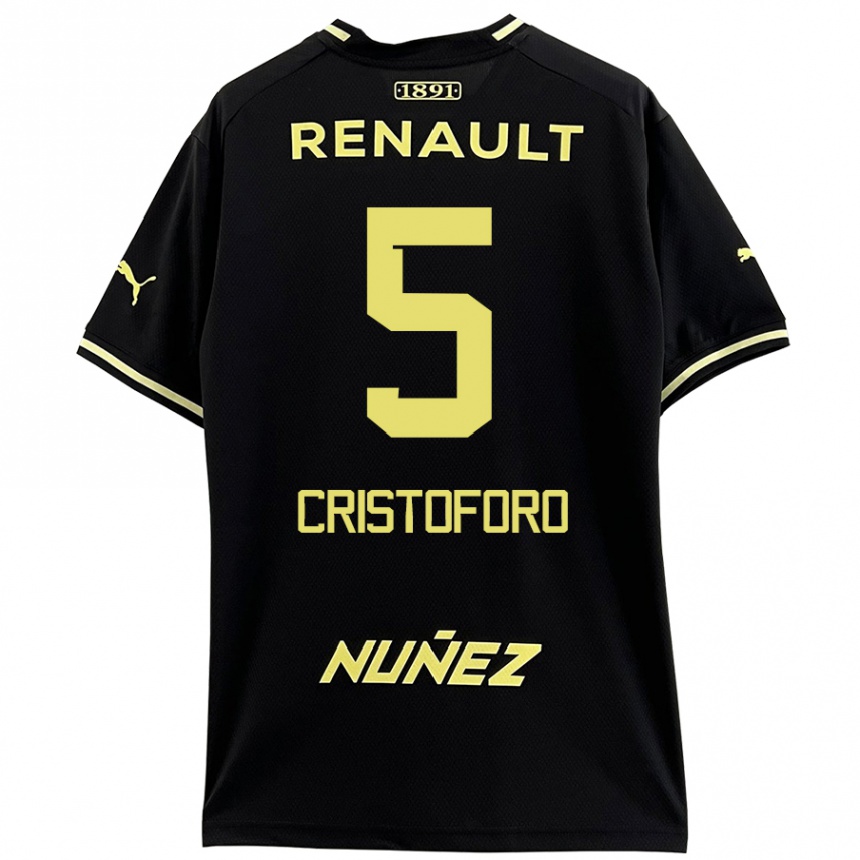 Enfant Football Maillot Sebastián Cristóforo #5 Noir Jaune Tenues Extérieur 2024/25