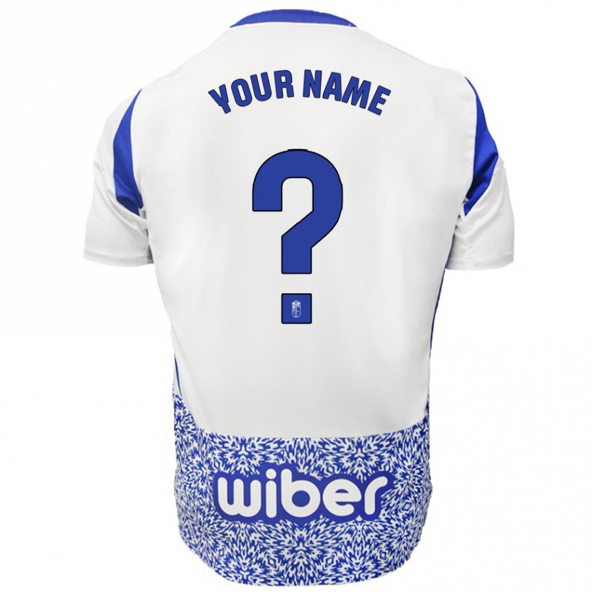 Enfant Football Maillot Votre Nom #0 Blanc Bleu Tenues Extérieur 2024/25