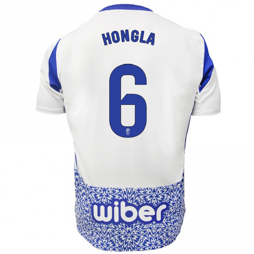 Enfant Football Maillot Martin Hongla #6 Blanc Bleu Tenues Extérieur 2024/25