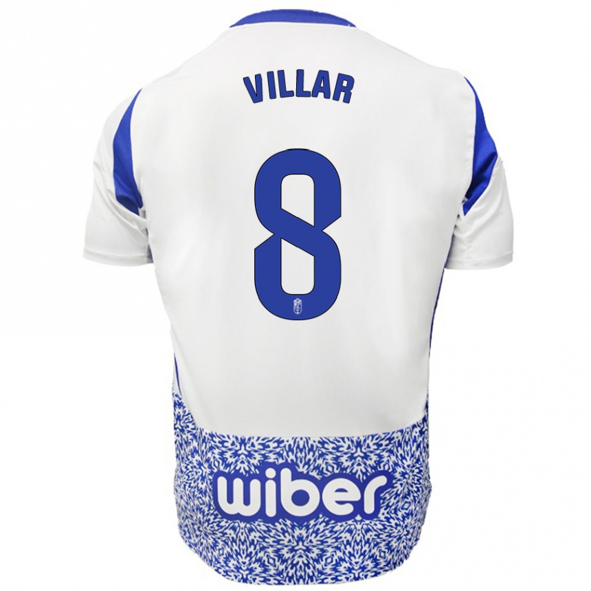 Enfant Football Maillot Gonzalo Villar #8 Blanc Bleu Tenues Extérieur 2024/25