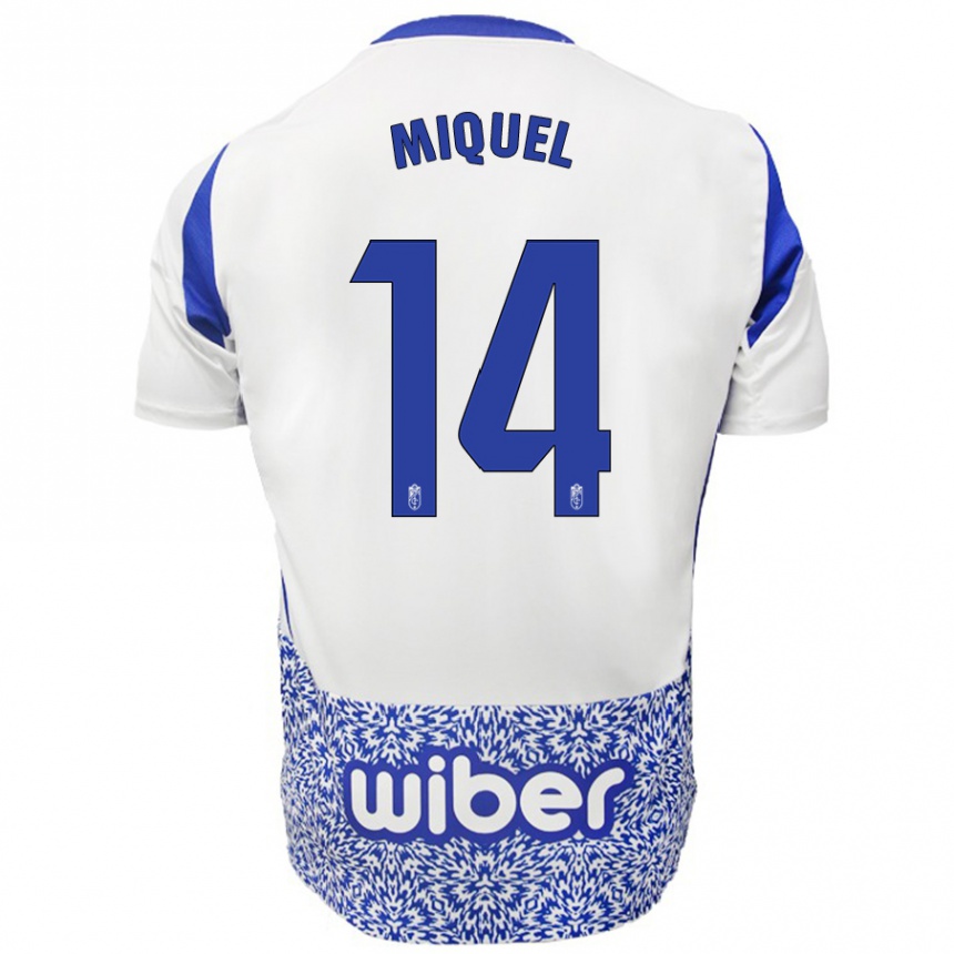 Enfant Football Maillot Ignasi Miquel #14 Blanc Bleu Tenues Extérieur 2024/25