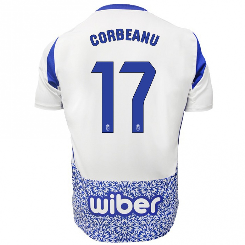 Enfant Football Maillot Theo Corbeanu #17 Blanc Bleu Tenues Extérieur 2024/25