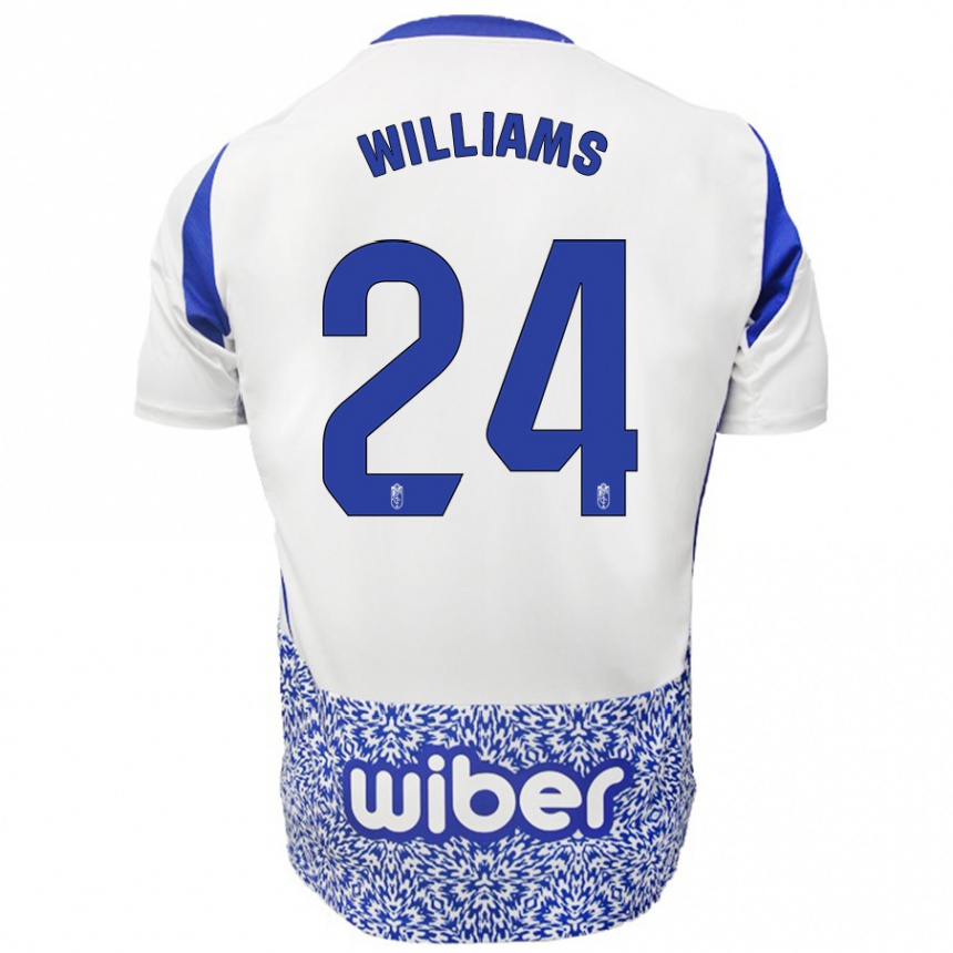 Enfant Football Maillot Loïc Williams #24 Blanc Bleu Tenues Extérieur 2024/25