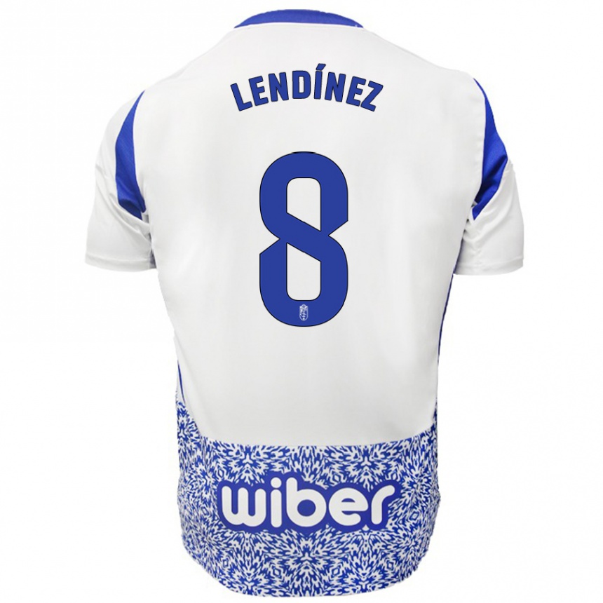 Enfant Football Maillot Juanma Lendínez #8 Blanc Bleu Tenues Extérieur 2024/25