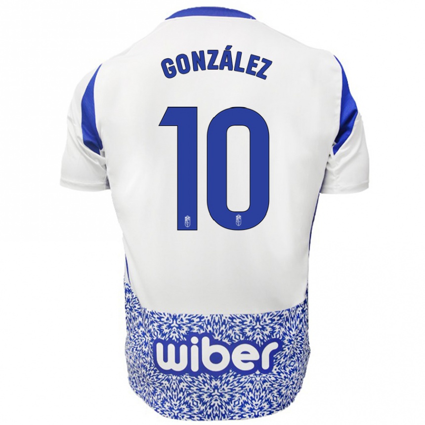 Enfant Football Maillot Mario González #10 Blanc Bleu Tenues Extérieur 2024/25