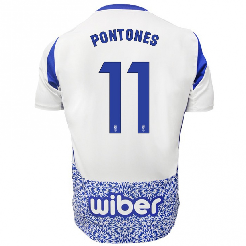 Enfant Football Maillot Juan Carlos Pontones #11 Blanc Bleu Tenues Extérieur 2024/25