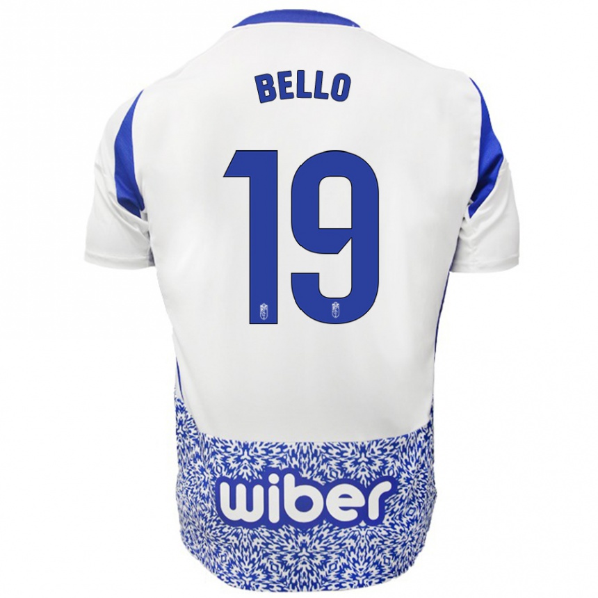 Enfant Football Maillot Eghosa Augustine Bello #19 Blanc Bleu Tenues Extérieur 2024/25