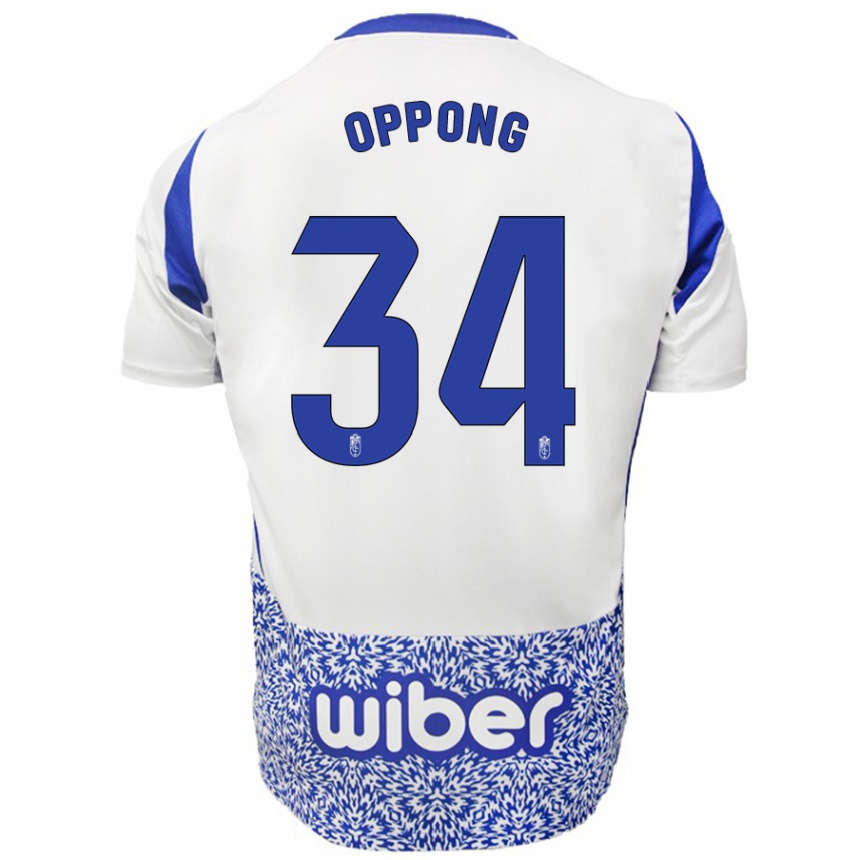 Enfant Football Maillot Oscar Naasei Oppong #34 Blanc Bleu Tenues Extérieur 2024/25