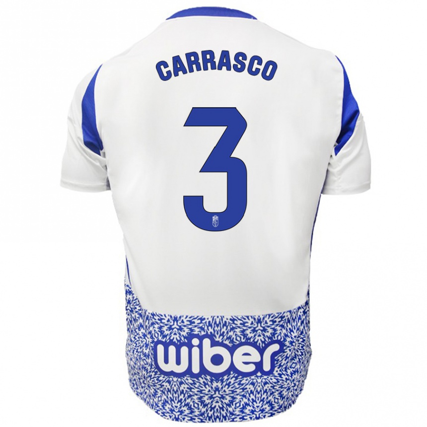 Enfant Football Maillot Marta Carrasco #3 Blanc Bleu Tenues Extérieur 2024/25