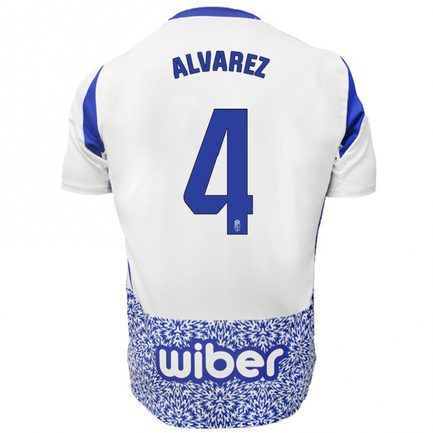 Enfant Football Maillot Isabel Álvarez #4 Blanc Bleu Tenues Extérieur 2024/25