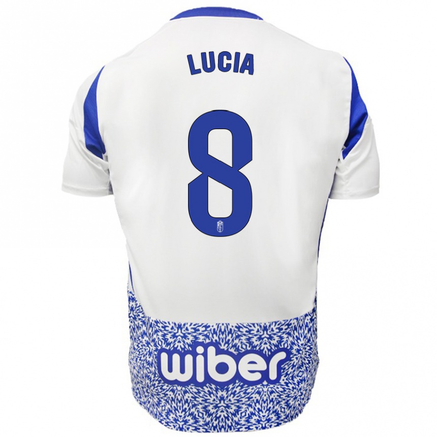 Enfant Football Maillot Lucía Martínez #8 Blanc Bleu Tenues Extérieur 2024/25