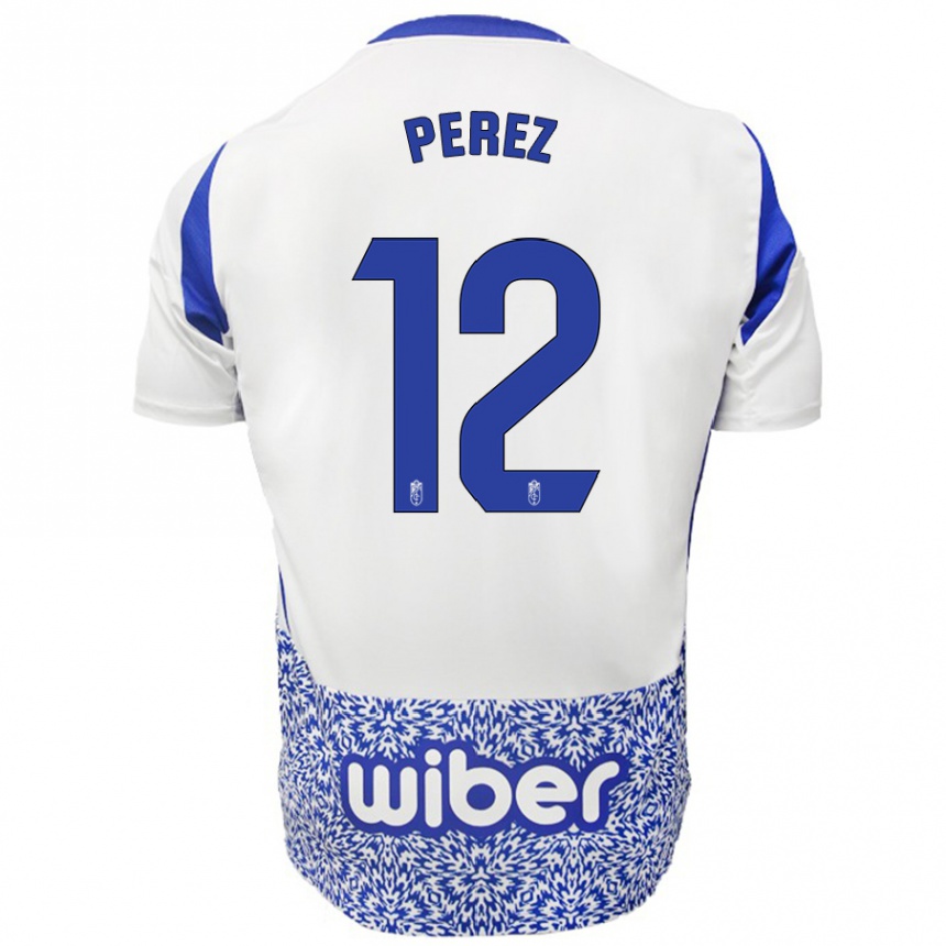 Enfant Football Maillot Alba Pérez #12 Blanc Bleu Tenues Extérieur 2024/25