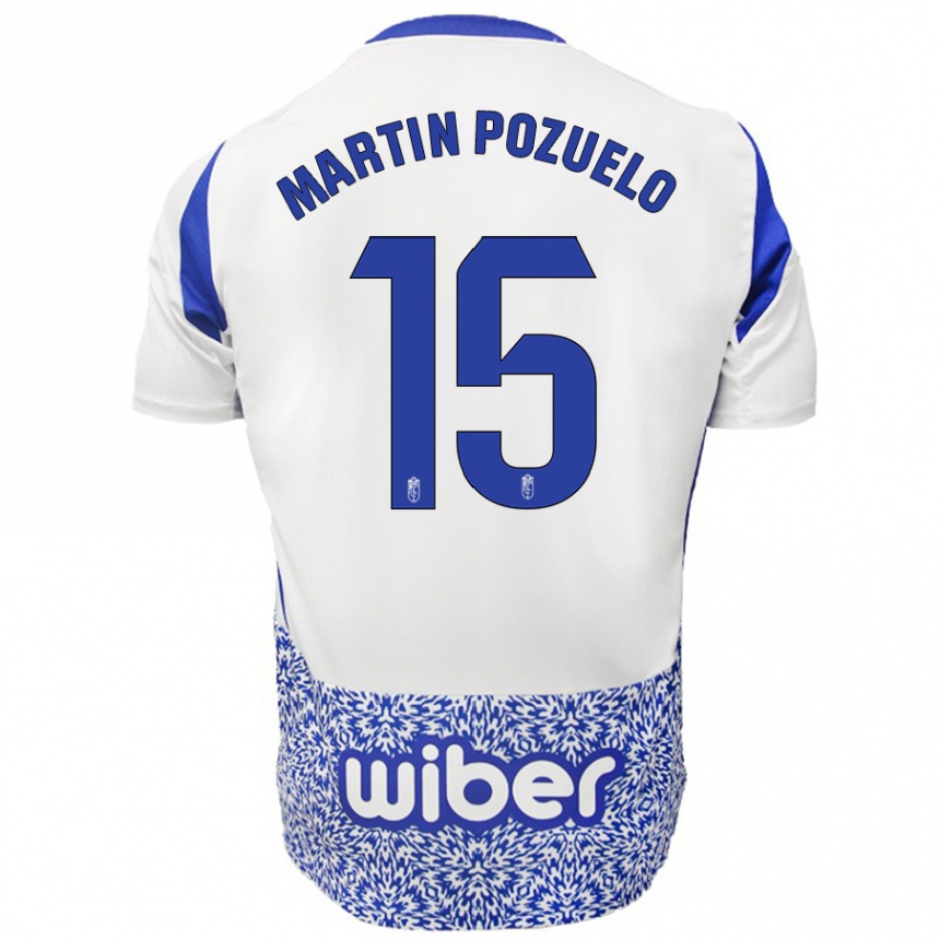 Enfant Football Maillot Esther Martín-Pozuelo #15 Blanc Bleu Tenues Extérieur 2024/25