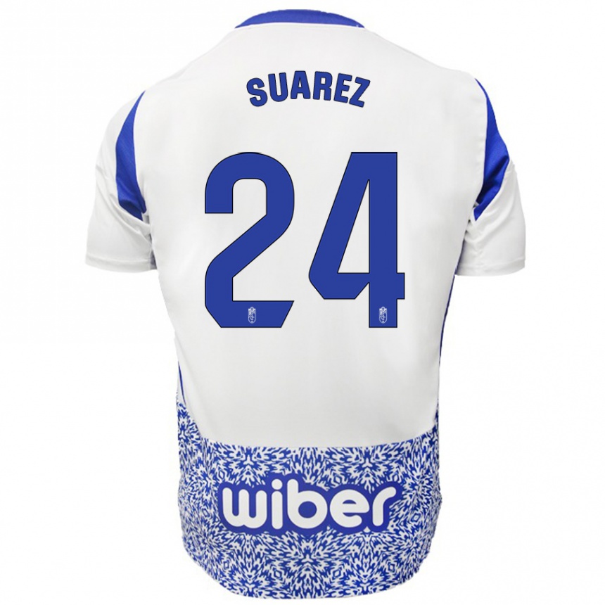 Enfant Football Maillot Carlota Suárez #24 Blanc Bleu Tenues Extérieur 2024/25