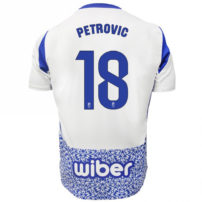 Enfant Football Maillot Njegos Petrovic #18 Blanc Bleu Tenues Extérieur 2024/25