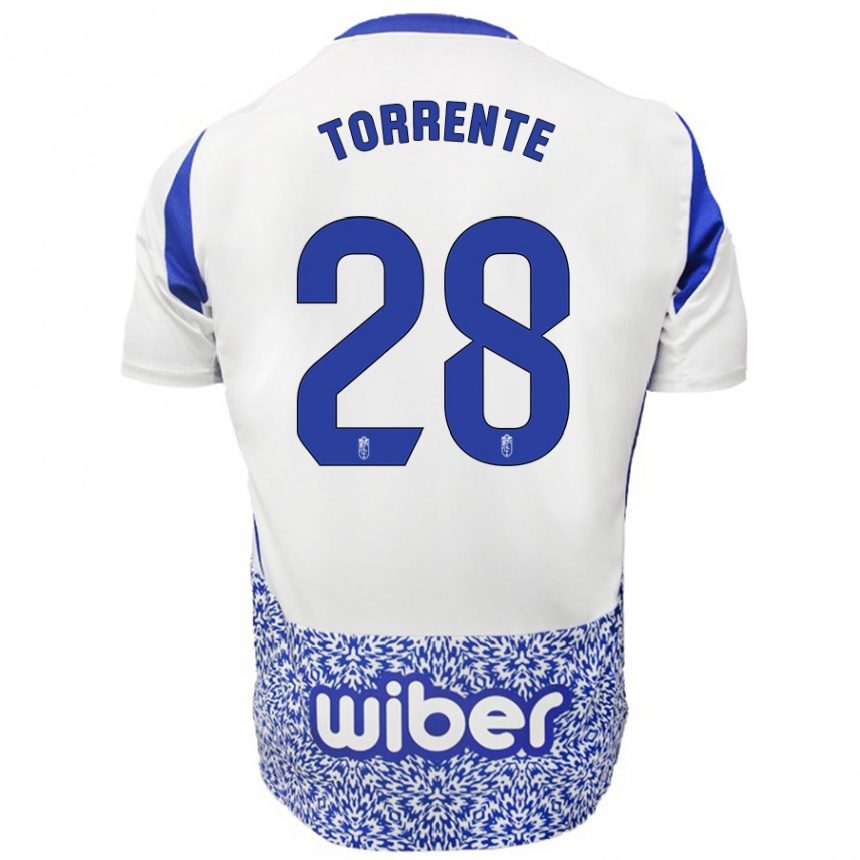 Enfant Football Maillot Raúl Torrente #28 Blanc Bleu Tenues Extérieur 2024/25