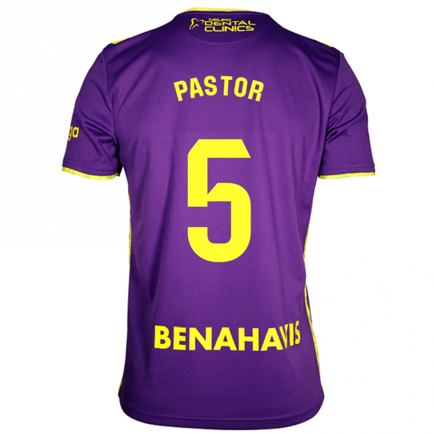 Enfant Football Maillot Álex Pastor #5 Violet Jaune Tenues Extérieur 2024/25