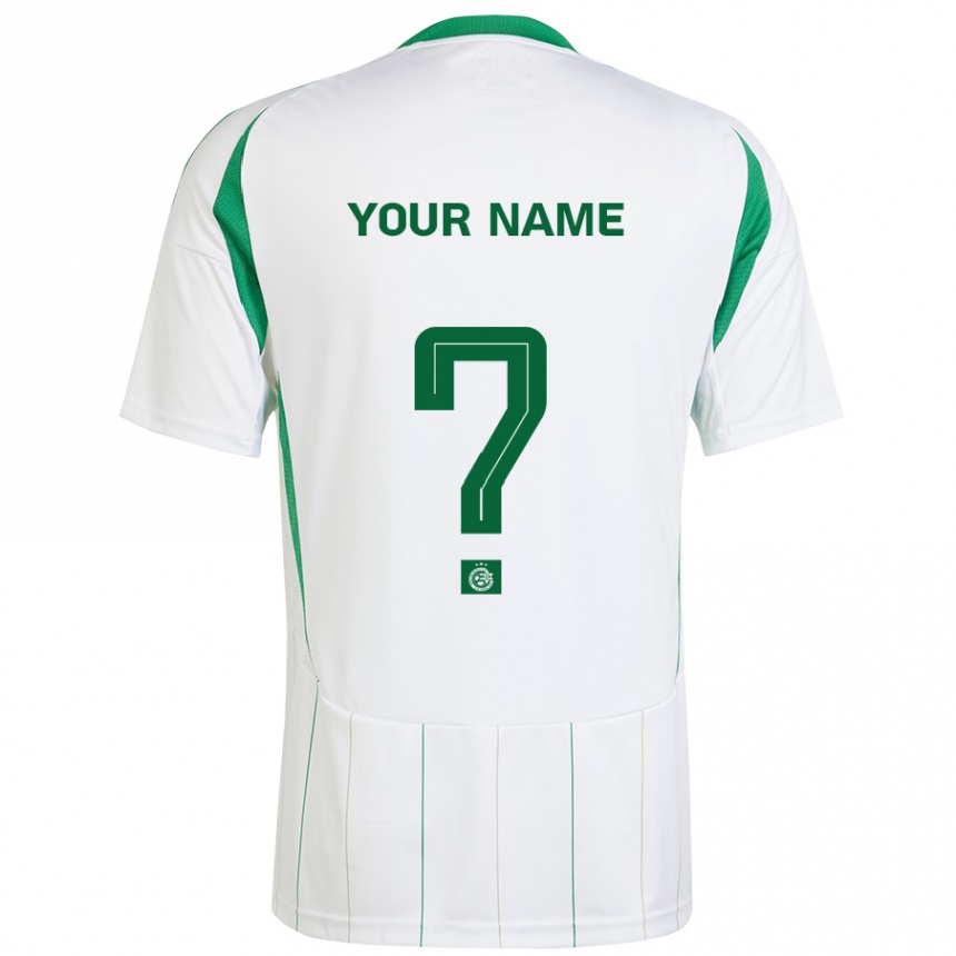 Enfant Football Maillot Votre Nom #0 Blanc Vert Tenues Extérieur 2024/25