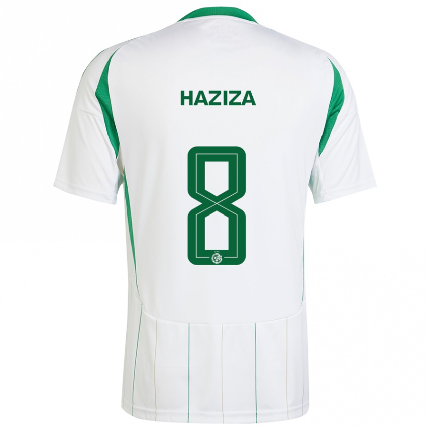 Enfant Football Maillot Dolev Haziza #8 Blanc Vert Tenues Extérieur 2024/25