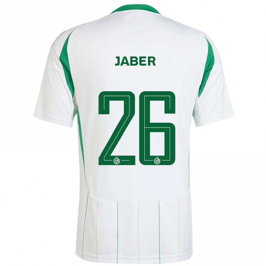 Enfant Football Maillot Mahmoud Jaber #26 Blanc Vert Tenues Extérieur 2024/25