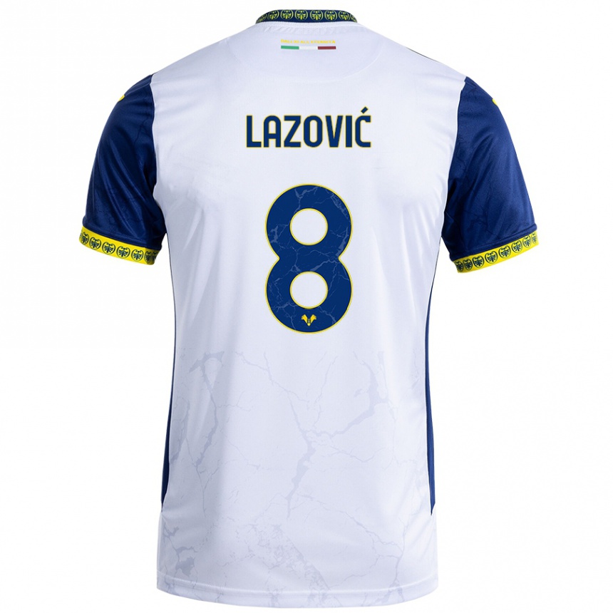 Enfant Football Maillot Darko Lazović #8 Blanc Bleu Tenues Extérieur 2024/25