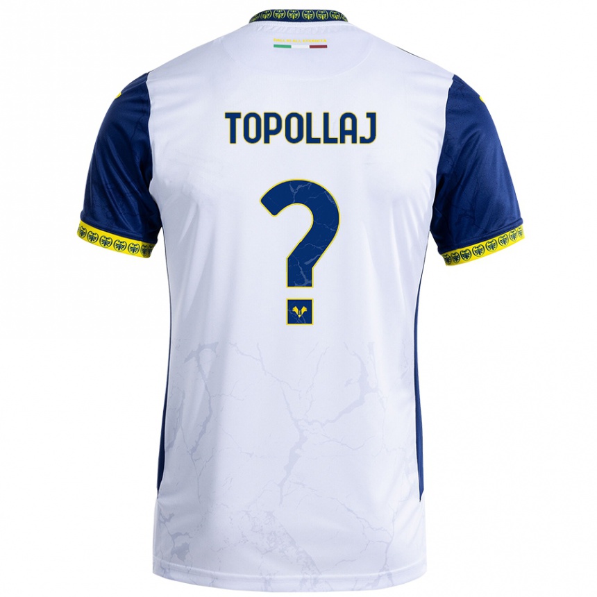 Enfant Football Maillot Mark Topollaj #0 Blanc Bleu Tenues Extérieur 2024/25