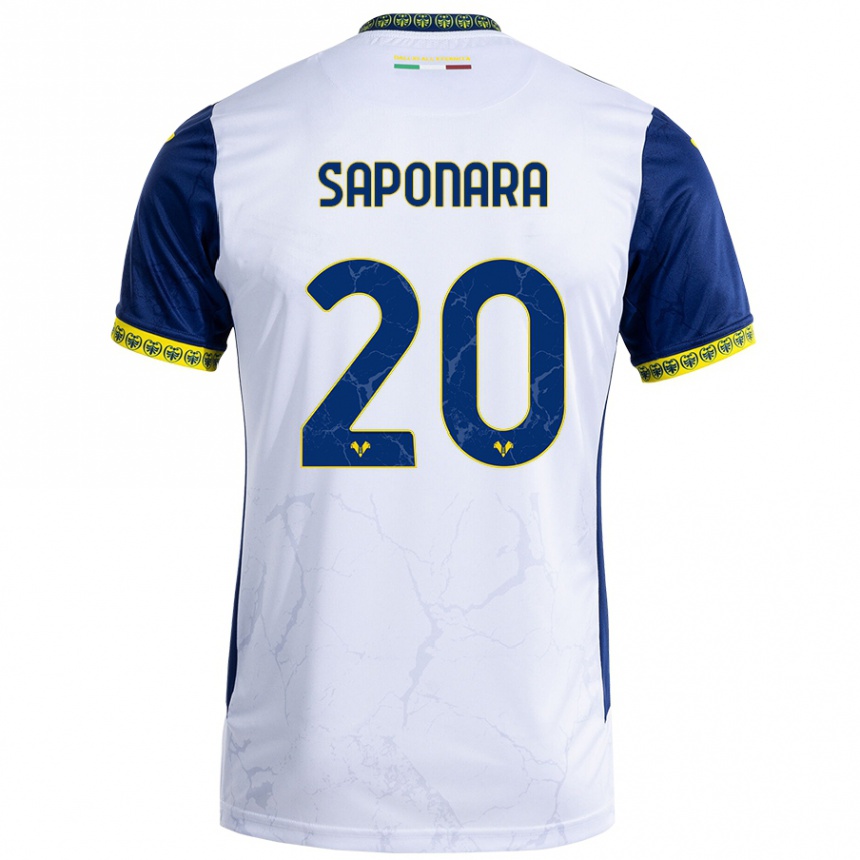 Enfant Football Maillot Riccardo Saponara #20 Blanc Bleu Tenues Extérieur 2024/25