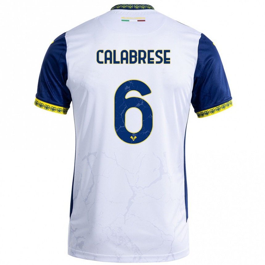 Enfant Football Maillot Nicolò Calabrese #6 Blanc Bleu Tenues Extérieur 2024/25