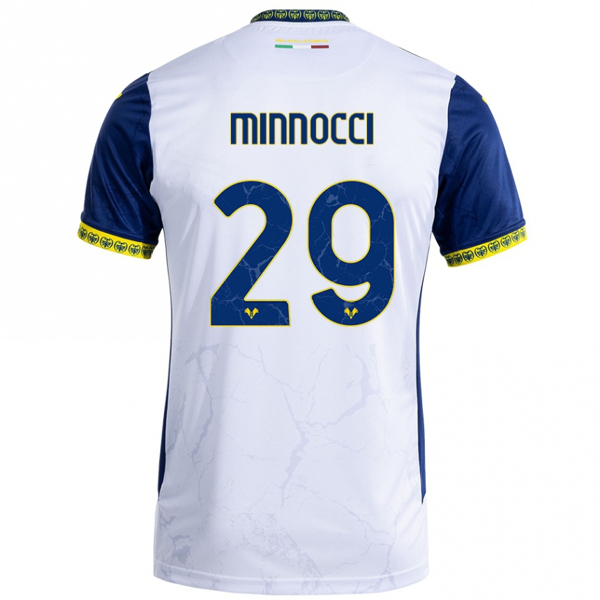 Enfant Football Maillot Valerio Minnocci #29 Blanc Bleu Tenues Extérieur 2024/25