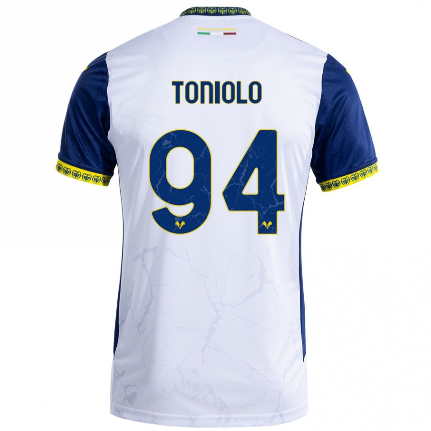 Enfant Football Maillot Giacomo Toniolo #94 Blanc Bleu Tenues Extérieur 2024/25