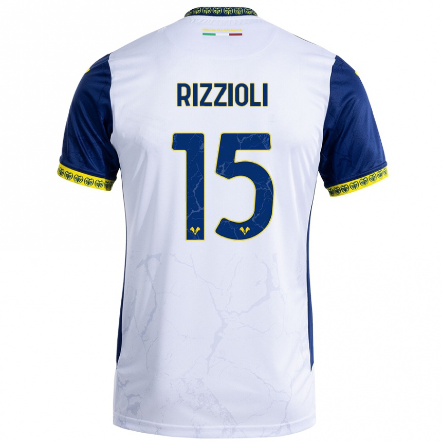 Enfant Football Maillot Gaia Rizzioli #15 Blanc Bleu Tenues Extérieur 2024/25